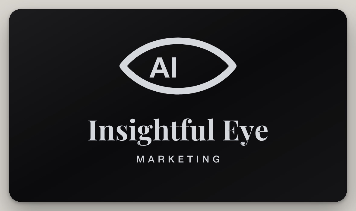 Mockup of the front of a black metal Insightful Eye business card with the eye logo engraved in steel
